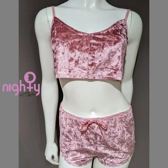 Pink Velvet Spaghetti Strap Set - Picture 2 of 4
